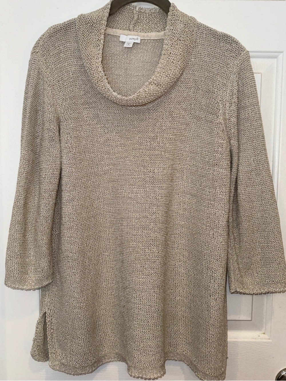 J. Jill Neutral Stone Cowl Neck Knit Tunic 3/4 Sleeve